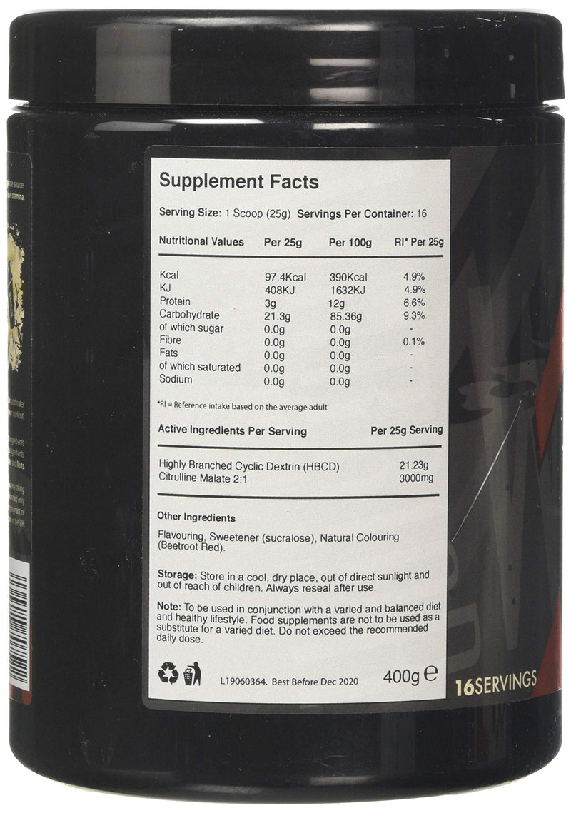[Australia] - Warrior Supplements Cyclic Dextrin Pre and IntraWorkout Carbohydrate Muscle Pump Powder 16 Servings 400g, Savage Strawberry 