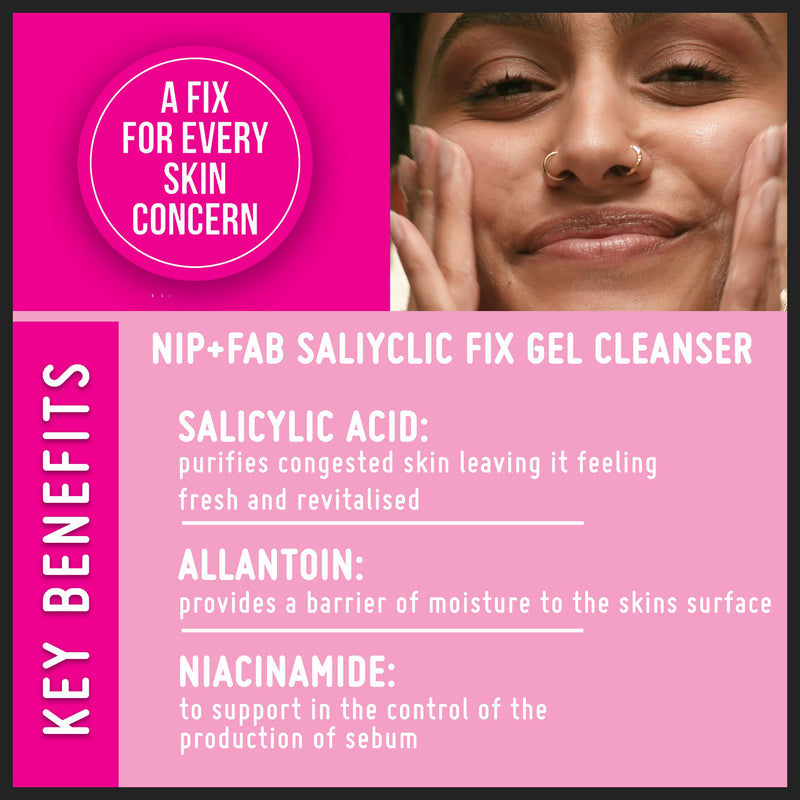 [Australia] - Nip + Fab Salicylic Fix Gel Face Cleanser with Niacinamide, Hydrating BHA Facial Cleansing Face Wash, 145 ml 