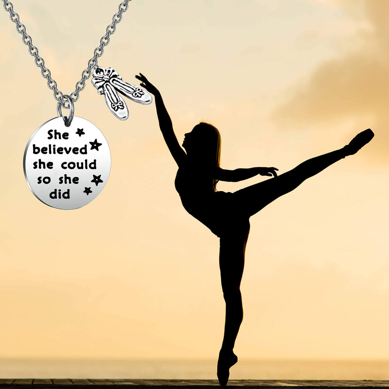 [Australia] - FUSTMW Dance Necklace She Believed She Could So She Did Inspirational Ballet Dancer Jewelry Dancing Girl Jewelry Recital Gift (She Believe Necklace) 