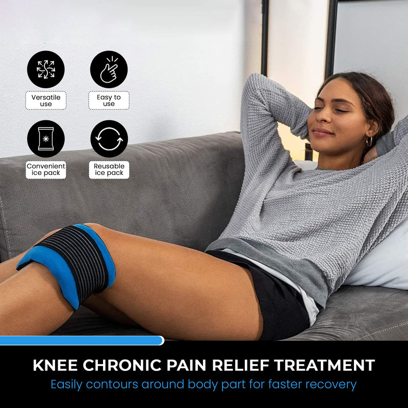 [Australia] - Tanness Reusable Gel Ice Pack for Sports Injury | Hot and Cold Compress Wrap with Adjustable Fleece Pouch | Flexible First Aid Pad for Knee, Ankle, Back Pain Relief Faster Recovery (Single) 