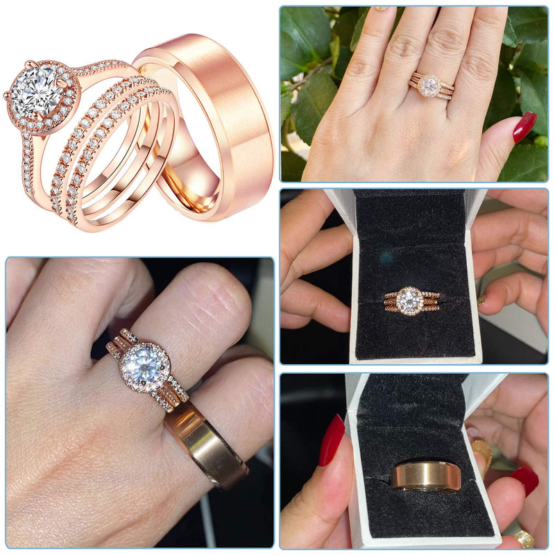 [Australia] - Ahloe Jewelry 1.7Ct Cz 18k Rose Gold Wedding Ring Sets for Him and Her Women Men Titanium Stainless Steel Bands Couple Rings Women's Size 10 & Men's Size 10 