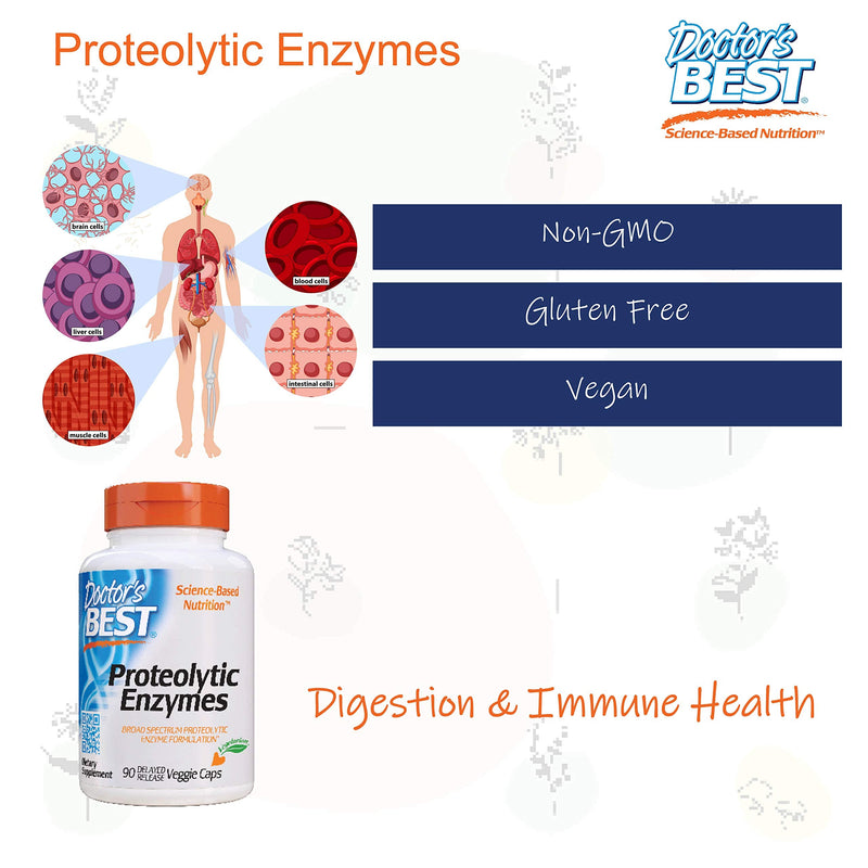 [Australia] - Doctor's Best Proteolytic enzymes, Digestion, Muscle, Joint, Non-GMO, Gluten Free, Vegetarian, 90 Veggie Caps 