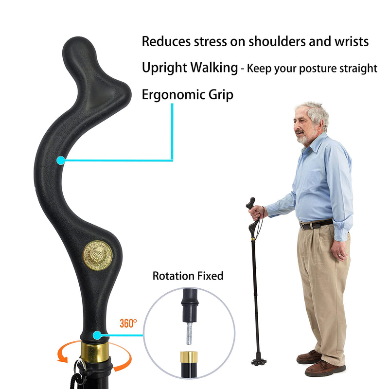 [Australia] - Yinghesheng Folding Walking Stick Elderly Crutches Posture Walking Cane Walking Sticks for Men Women Portable Safety Lightweight Adjustable Height Self-Stand 360 Deg Traction Non Slip Crutch 