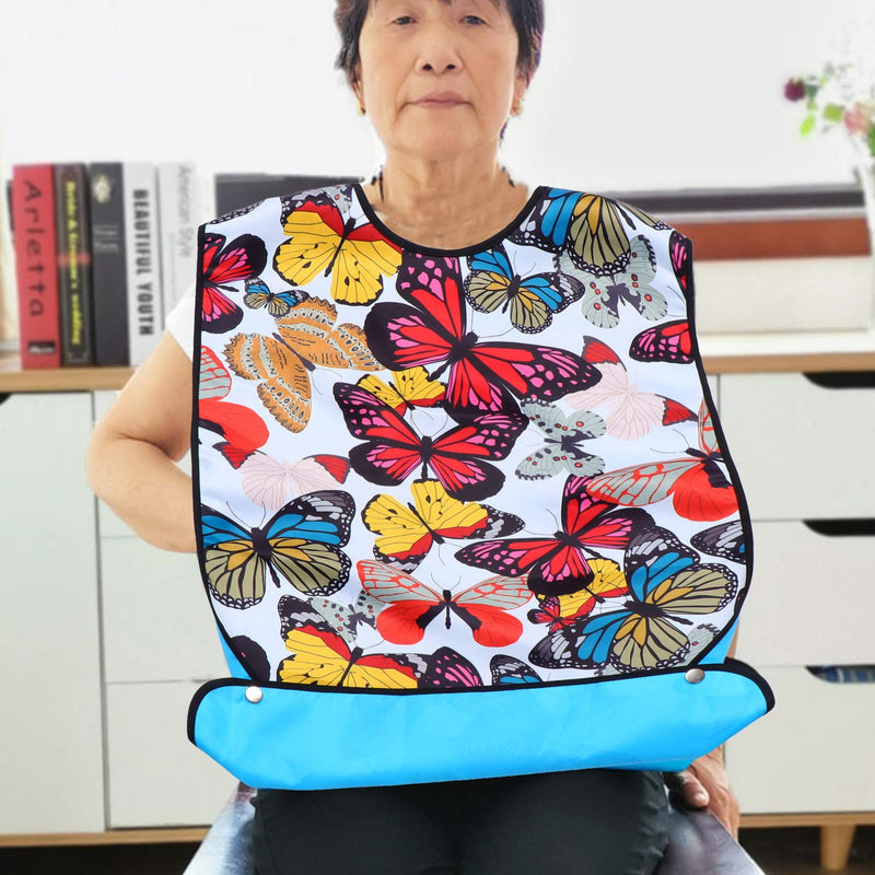 [Australia] - EXCEART Adult Bibs Washable Reusable Waterproof Clothing Protector with Crumb Catcher Apron for Senior Men Elderly Women As Shown 1 