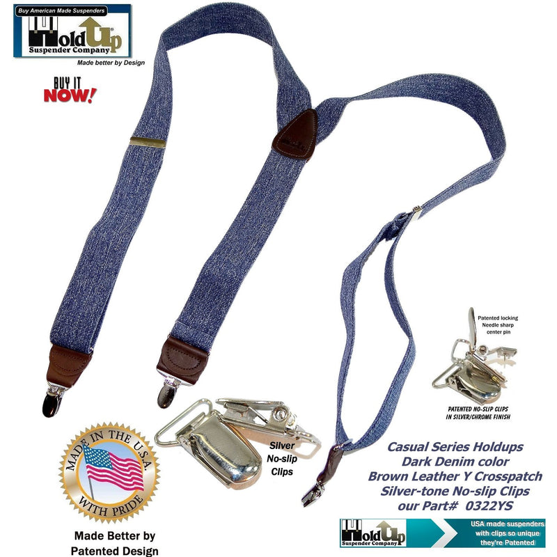 [Australia] - HoldUp Suspender in a Dark Denim color Y-back Suspenders in our Casual Series with No-slip Silver Patented Clips 