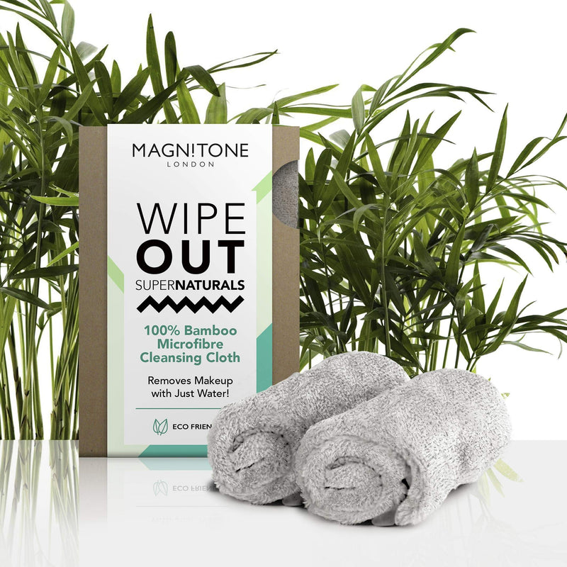[Australia] - Magnitone London WipeOut Extraordinary 100% Bamboo MicroFibe Super Natural Cleansing Cloth, Grey - 40cm x 17cm each - Pack of 2 