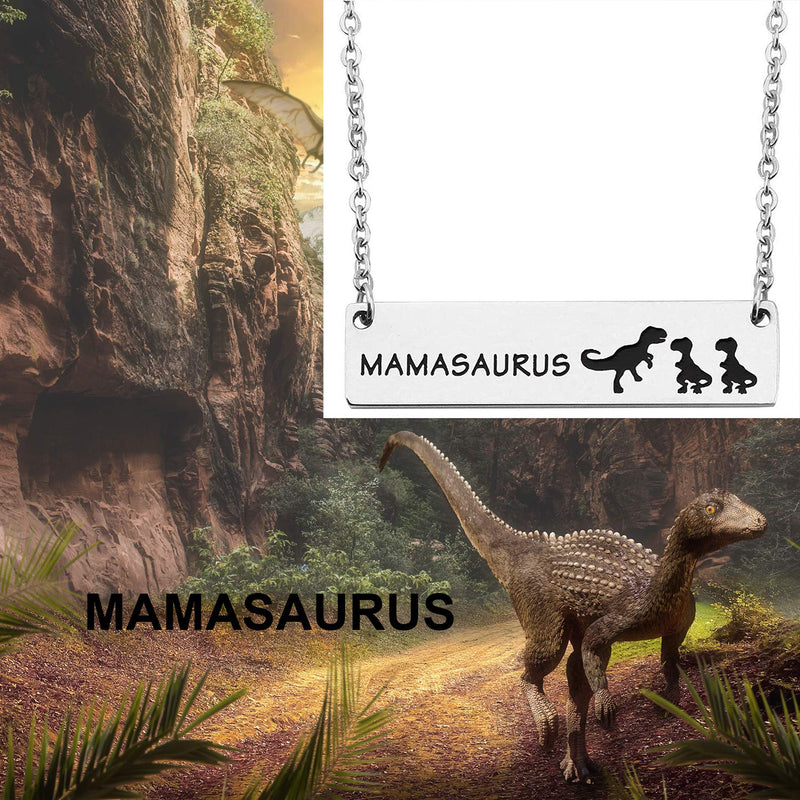 [Australia] - bobauna Mamasaurus And Babysaurus Dinosaur Bar Necklace Sweet Family Jewelry Gift For Mother New Mom mama and 2 babies 