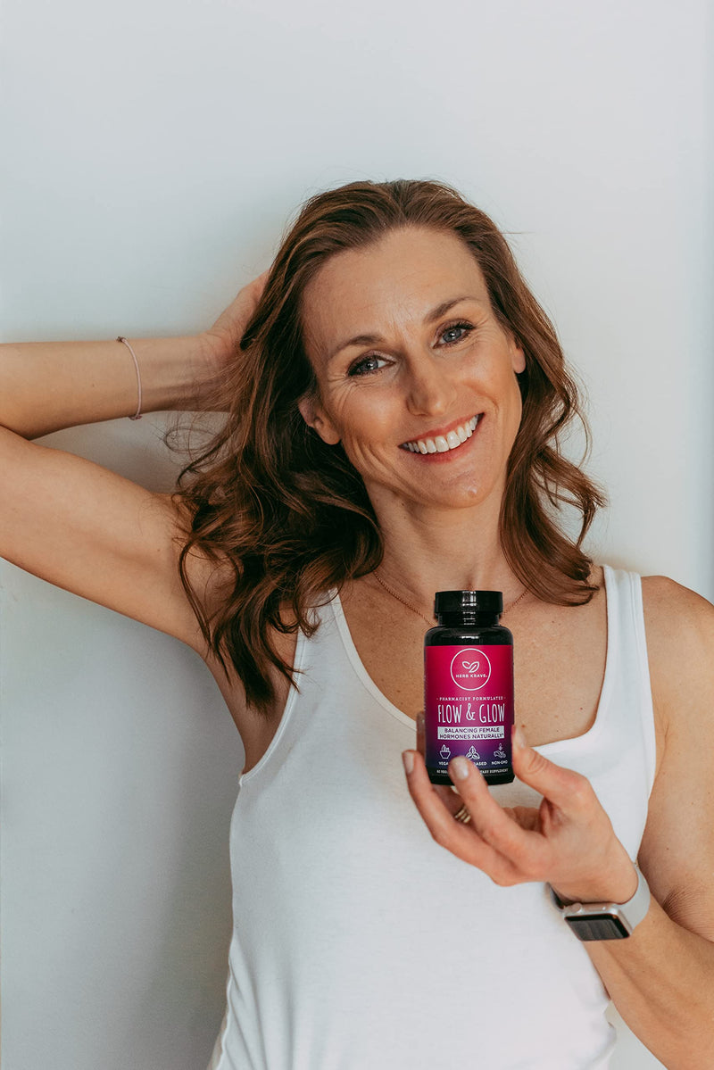 [Australia] - Herb Krave- Flow and Glow Natural Hormone Balance for Women: PMS & Menopause Relief- for Cramps, Hot Flashes, Mood Swings with Dong Quai & Black Cohosh for Menopause. 60 Count (Pack of 1) 