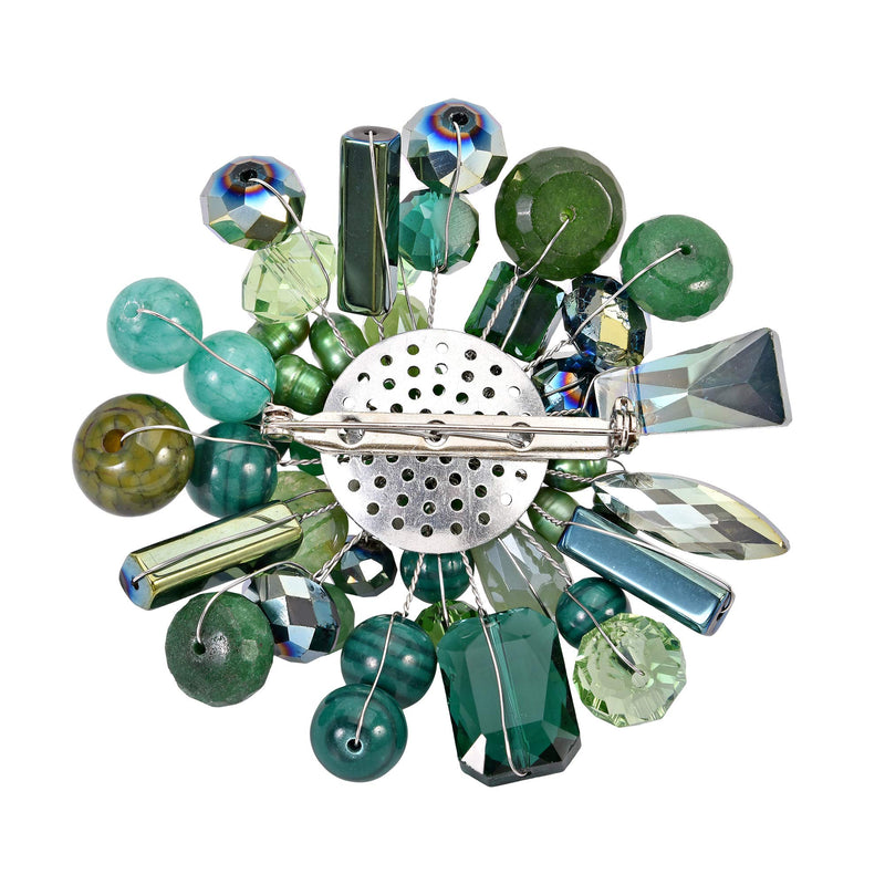 [Australia] - Green Fusion Cultured Freshwater Green Pearl & Simulated Aventurine & Fashion Crystal Floral Pin or Brooch 