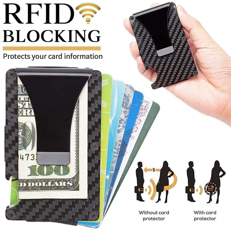 [Australia] - UNIKTREND Carbon Fiber Wallet for Men or Women, RFID Blocking Minimalist Credit Card Holder - Alpha Wallet Gift for Husband Dad Wife Slim Money Clip Ridge Wallet for Fathers day or Mothers day (Black) Black 