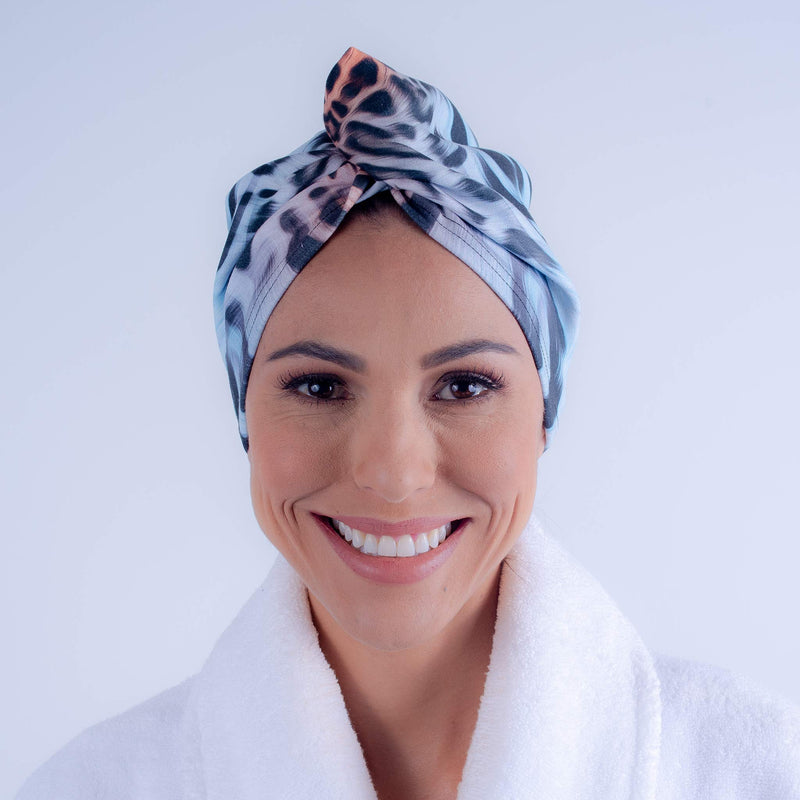 [Australia] - AqkuaTwist Animal Print Hair Towel & Turban.Ultra Absorbent Hair Towel Anti Freeze Capabilities Light Weight Sport N Care Microfiber Tech Compact in Fashionable Design Easy to Use. Made in USA 