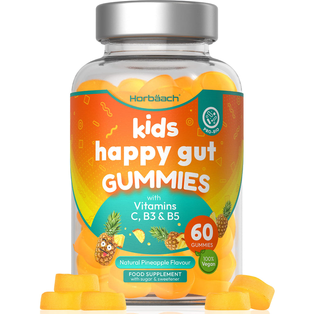 [Australia] - Probiotics for Children | 60 Gummies | Natural Pineapple Flavour | with Vitamin C, B3 & B5 | Vegan Supplement for Immune Support & Gut Health | by Horbaach 