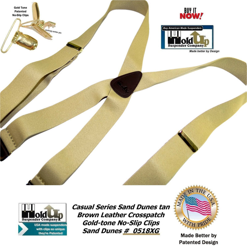 [Australia] - Holdup Casual Series Sand Dunes Tan 1 1/2" wide X-back Suspenders with Patented Gold-tone No-slip Clips 