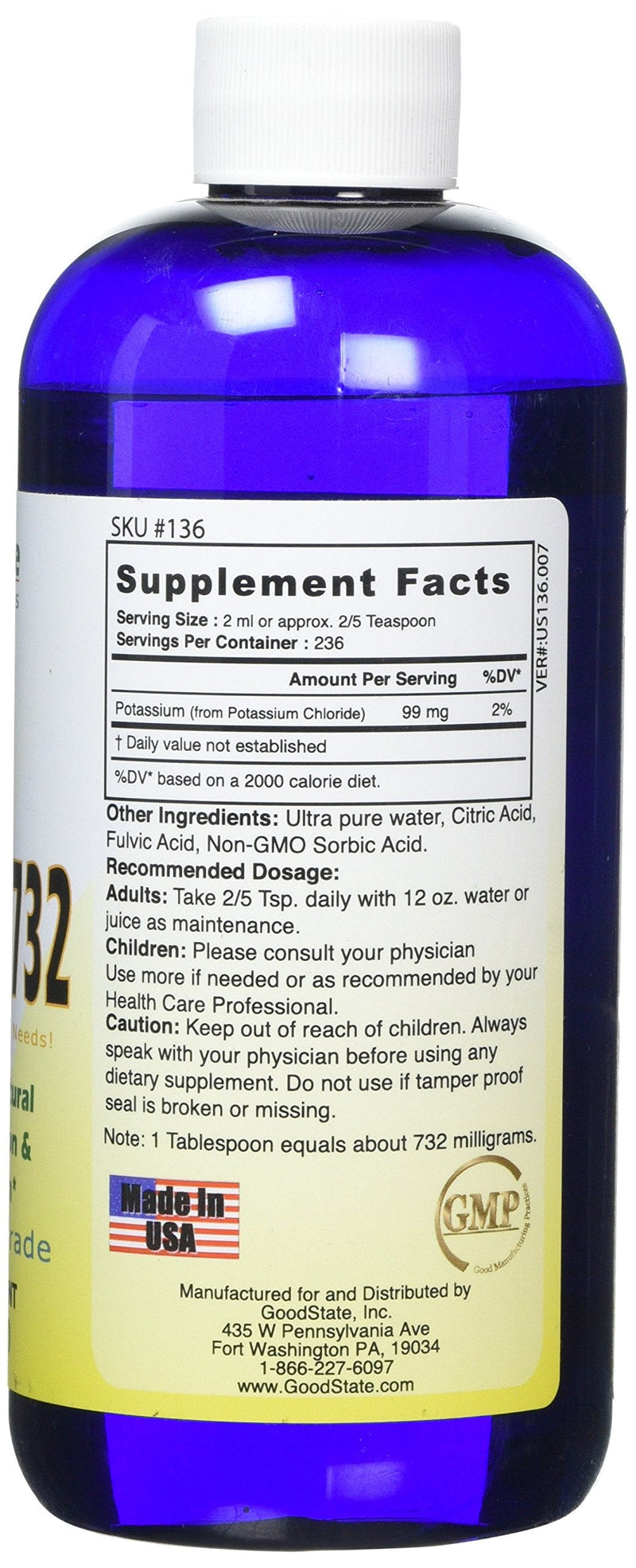 [Australia] - Good State - Liquid Ionic Potassium 732 - (99 mg of Ionic Potassium per Serving) (236 Servings per Bottle) 