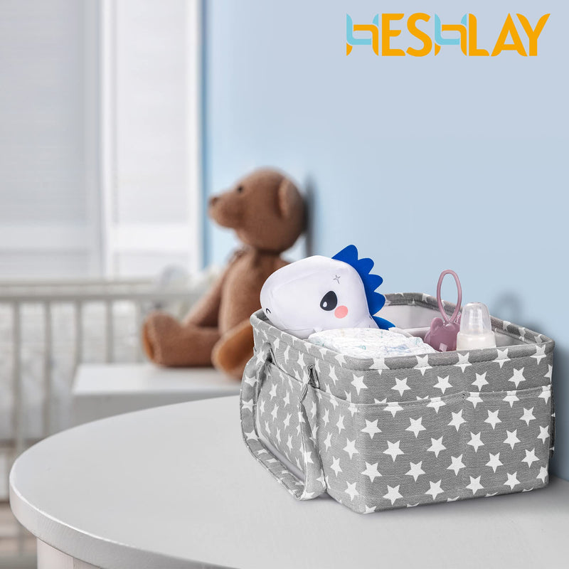 [Australia] - Heshlay Nappy Caddy - Sturdy Baby Diaper Organiser with Waterproof EVA on Polyester - Bag Storage for Storing Maximum Baby Supplies (Grey) Diaper Caddy (Grey) 