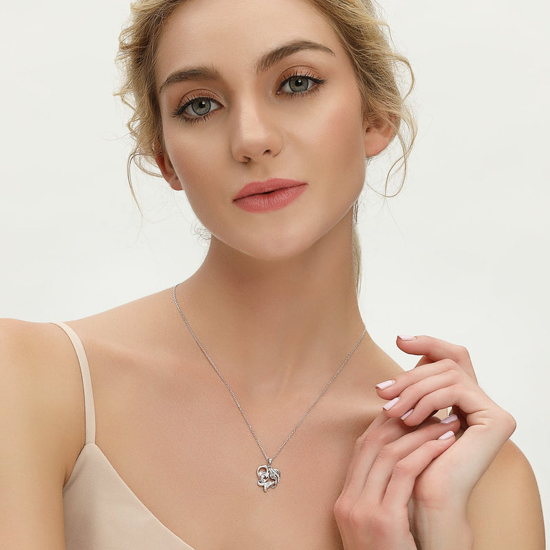 [Australia] - JO WISDOM 925 Sterling Silver Mother and Child Love Heart Necklace for Mom White 