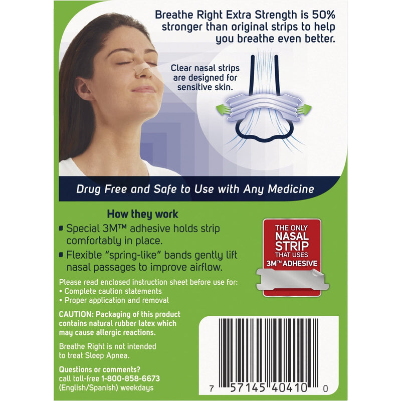 [Australia] - Breathe Right Extra Strength Clear Nasal Strips, Nasal Congestion Relief due to Colds & Allergies, Reduces Nasal Snoring caused by Nasal Congestion, Drug-Free, 44 count, Large 