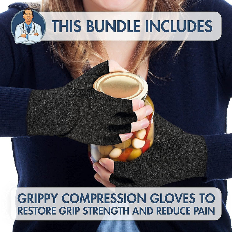 [Australia] - Dr. Frederick's Original Fingerless Compression Glove Bundle - 3 Pairs - Original, Grippy, and Copper Compression Gloves - For Women & Men - Triple Pain Relief - Large 