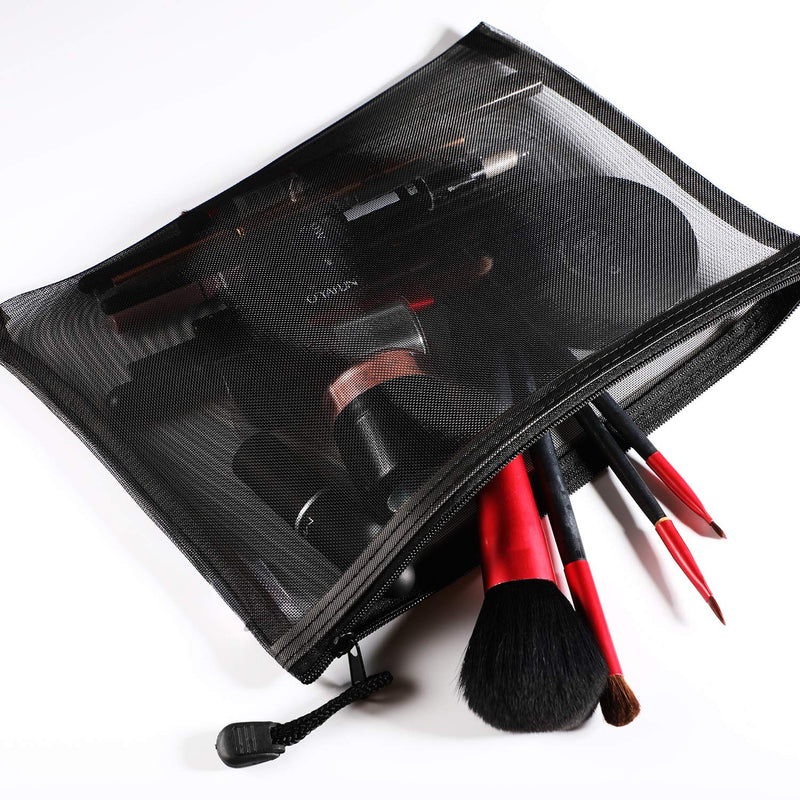 [Australia] - Norme 10 Pieces Black Mesh Bags Makeup Bags Cosmetic Travel Organizer Bags Mesh Zipper Pouch Pencil Case, 9.5 x 7.1 Inches 