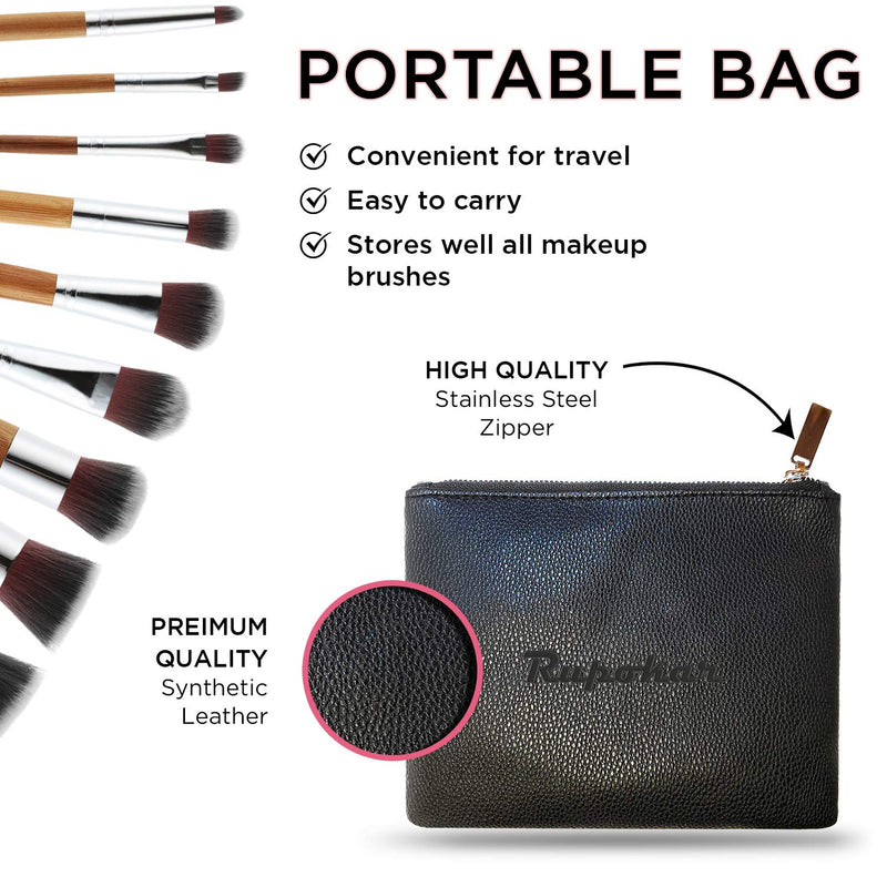 [Australia] - Rupokar Bamboo Handle Makeup Brush Set 11Pcs Eco-Friendly Soft Synthetic Foundation Powder Blending Conceal Eye shadows Blush Cosmetics Brushes Attractive PU Leather Bag Designed In USA 