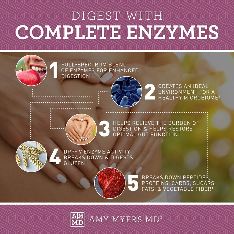 [Australia] - Dr Amy Myers Digestive Enzymes Chewable – Complete Enzymes Support Leaky Gut, Acid Reflux, Gas, Bloating, Gluten Exposure – Amylase, Lipase, Lactase, Alkaline, Protease, Sucrase + More – 180 Tablets 
