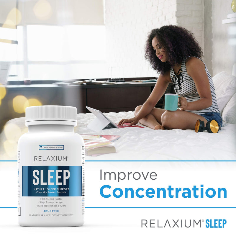 [Australia] - Relaxium Natural Sleep Aid | Non-Habit Forming | Sleep Supplement for Longer Sleep & Stress Relief w/ Magnesium, Melatonin, GABA, Chamomile, & Valerian (60 Vegan Capsules, 30 Day Supply) 