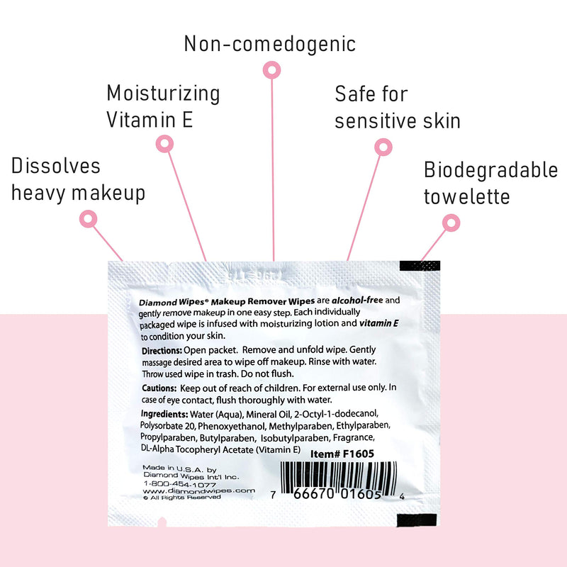 [Australia] - Diamond Wipes Gentle Makeup Remover Cleansing Face Wipes Pack of 50 Wipes Made with Vitamin E Perfect for Waterproof Makeup 