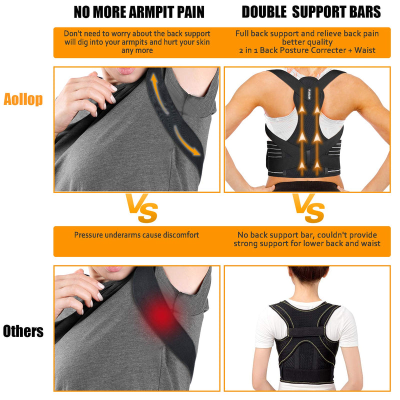 [Australia] - Aollop Posture Corrector Men Back Brace Back Support with Breathable Adjustable Elastic Bands Support Bars Posture Improve Back Pain Association Lower Lumbar Relief Waist 27'- 51' Black 