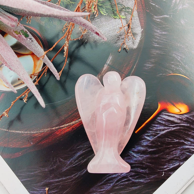 [Australia] - Ouubuuy Natural Rose Quartz Crystal Angel Pocket Guardian Angel Figurines Gift for Reiki Healing 1.5“ Pink Quartz 