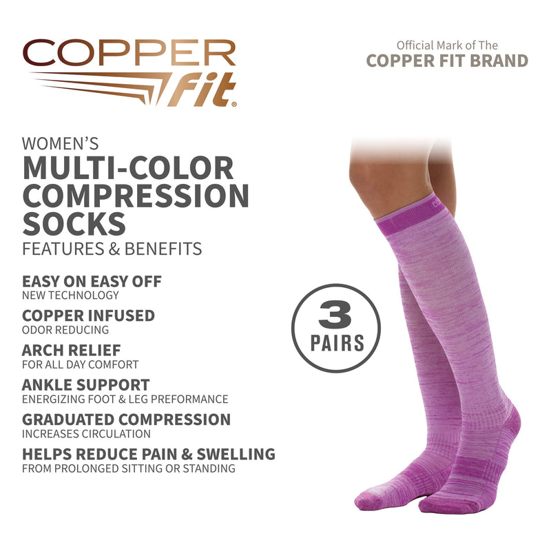 [Australia] - Copper Fit Energy Women's Easy-On/Easy-Off Knee High Compression Socks Assorted Colors Small-Medium 