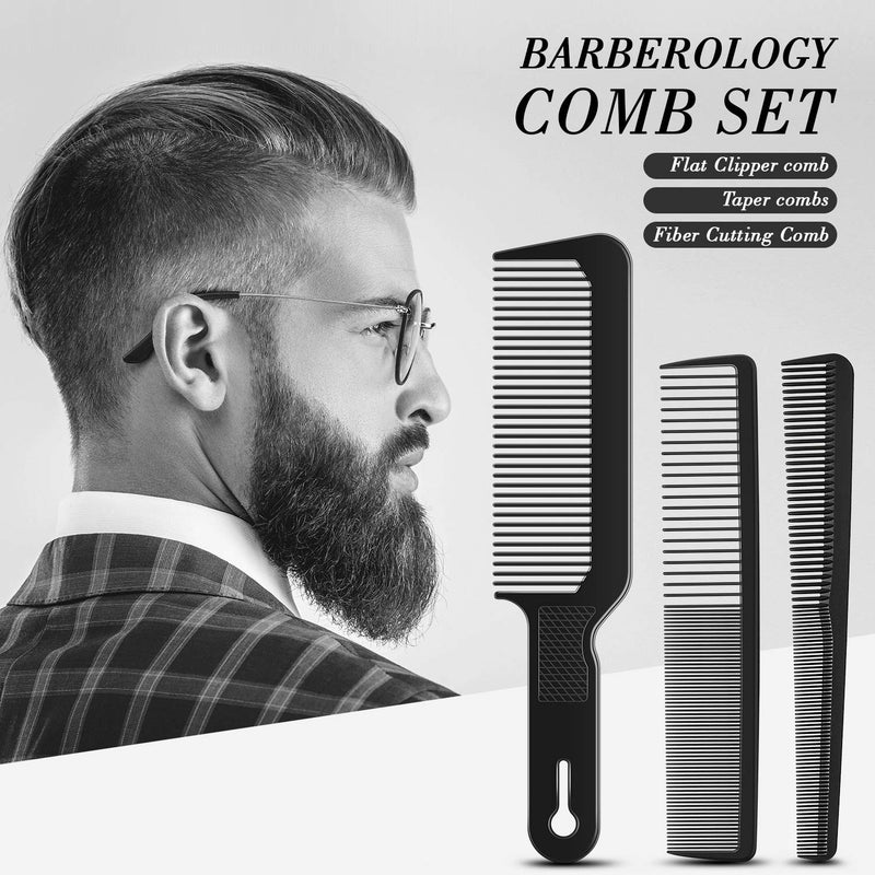 [Australia] - 3 Pieces Men Barber Comb Set Taper Hair Cutting Flat top Clipper Flattop Barberology Comb Heat-Resistant Fiber Comb for Men Women 