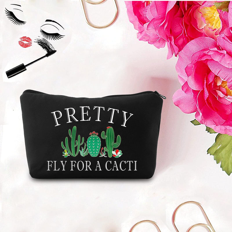 [Australia] - PXTIDY Plant Gifts Cactus Gifts for Women Cosmetic Bag Pretty Fly for A Cacti Makeup Bag Succulent Plant Gifts Purse Bag Cacti Tote Bag Gifts (Black) Black 