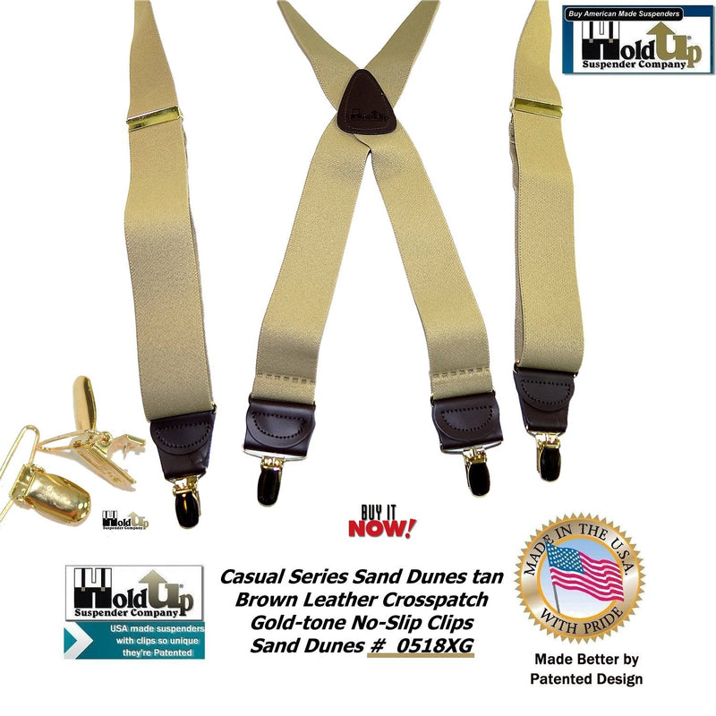 [Australia] - Holdup Casual Series Sand Dunes Tan 1 1/2" wide X-back Suspenders with Patented Gold-tone No-slip Clips 