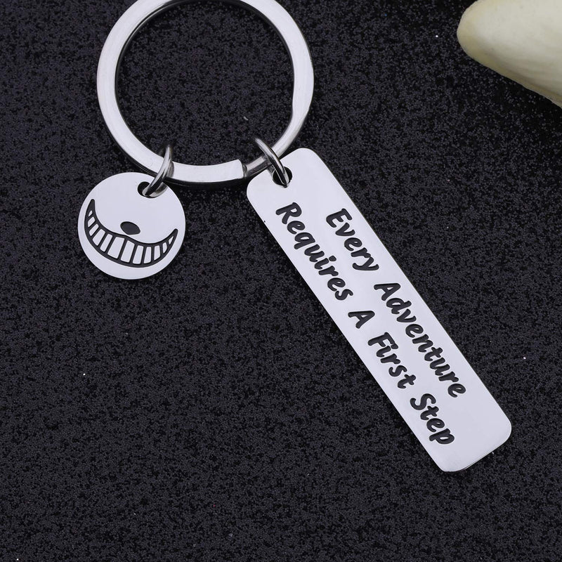 [Australia] - bobauna Every Adventure Requires A First Step Cat Quote Owl Keychain Alice in Wonderland Inspired Jewelry Inspirational Gift adventure requires keychian 