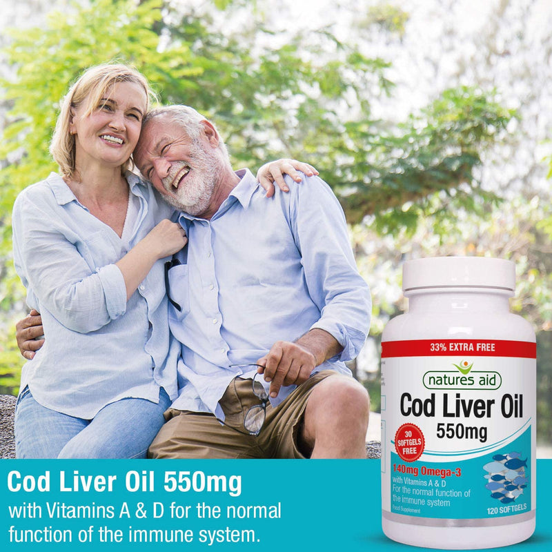 [Australia] - Natures Aid Cod Liver Oil 550 mg 120 Softgel Capsules (Providing 120 mg Omega-3, with Vitamins A and D, For The Normal Function of the Immune System, Purity Guaranteed, Made in the UK) 