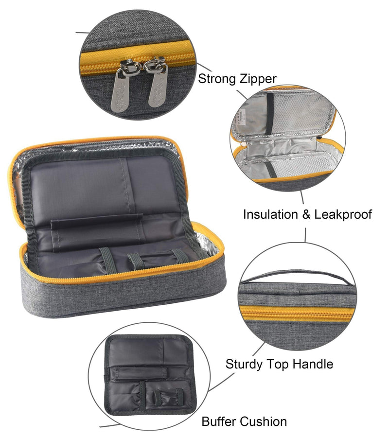 [Australia] - Goldwheat Insulin Cooler Travel Case with 2 Ice Packs Diabetes Medication Organizer Bag Medical Insulation Cooler Grey-yellow 