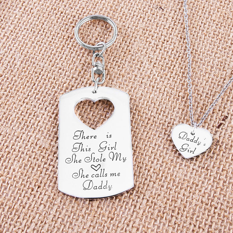 [Australia] - ELOI Father Daughter Gifts, Daddys Girl Necklace, Gift for Daughter,There's This Girl Who Stole My Heart She Calls Me Daddy Keychain Christmas Father's Day Jewelry Set 