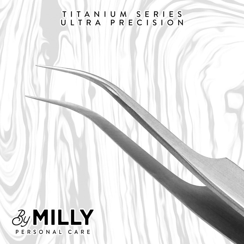 [Australia] - By MILLY Professional - Curved & Pointed Eyelash Extension Tweezers - Lash Tweezers for Classic, Volume Pick-up, Isolation - Precision Point-Tip - Titanium Coated Stainless Steel - 14 cm (5.5 inches) 