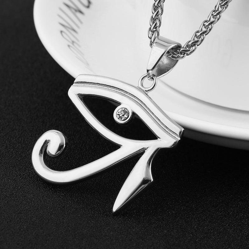 [Australia] - HZMAN CZ Eye of Horus Egypt Protection Pendant on Stainless steel Necklace Ancient Egyptian Symbol of Protection Silver 