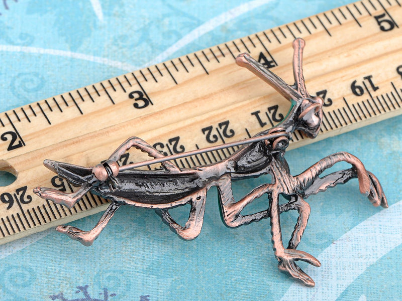 [Australia] - Alilang Copper Tone Ruby Red Colored Rhinestones Green Mantis Insect Brooch Pin 