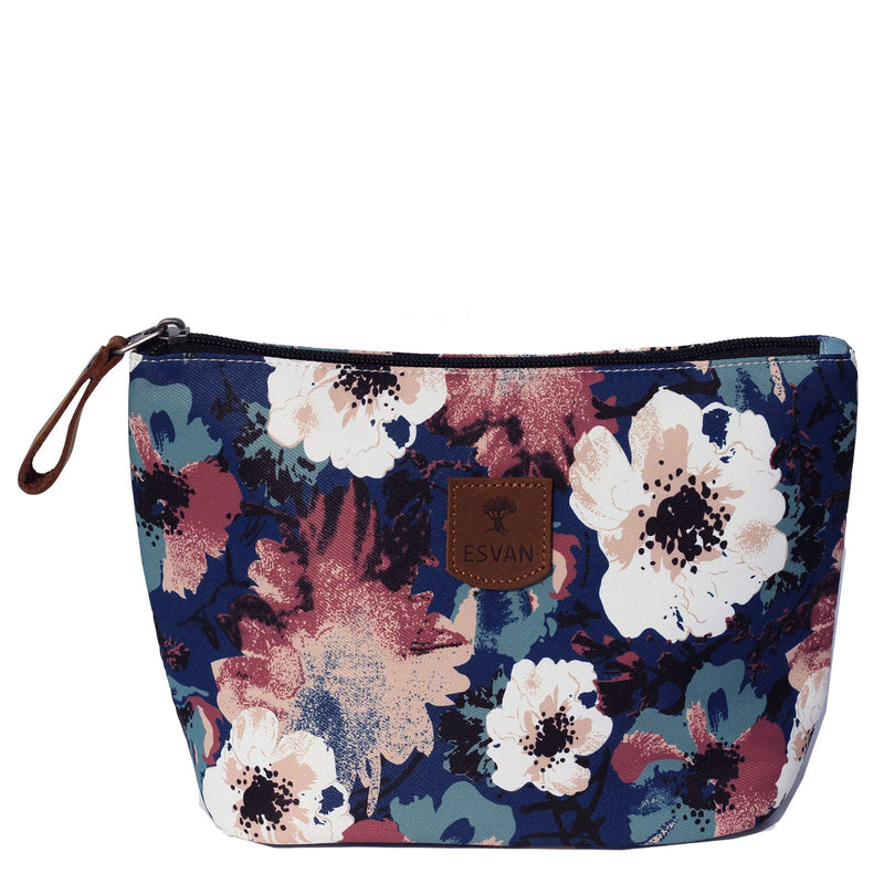 [Australia] - ESVAN Makeup Bag Floral Cosmetic Bag Large Toiletry Bags Organizer Pouch Water Resistant Purse Travel Toiletry Bag White Flower 