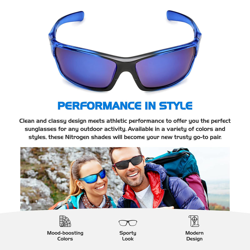 [Australia] - Polarized Wrap Around Sport Sunglasses for Men Women UV400 Sports Sun Glasses Crystal Blue | Blue Mirror 
