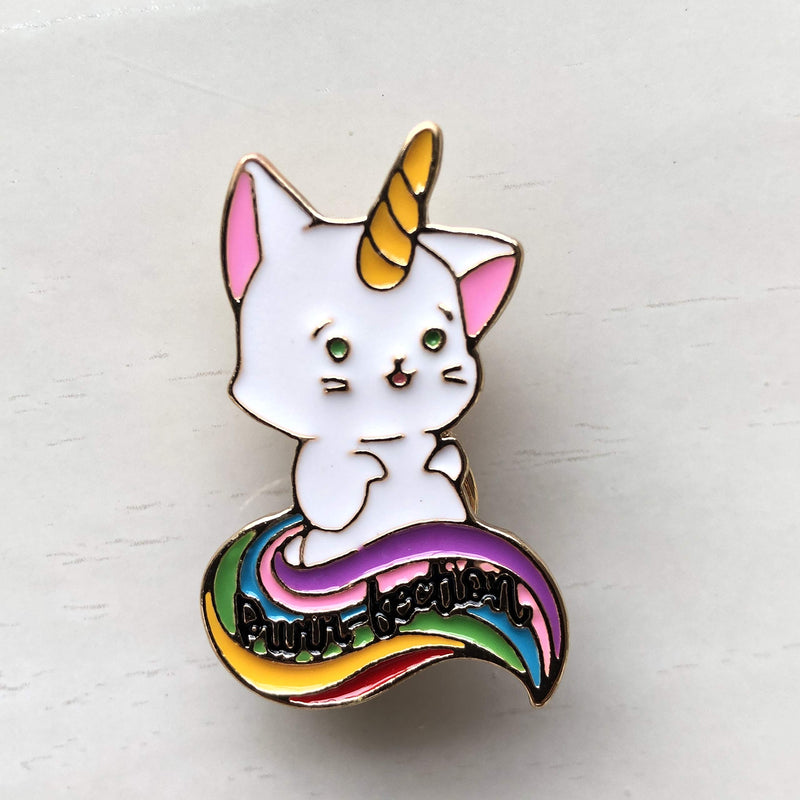 [Australia] - Avamie Purr-fection Unicorn Cat Enamel Lapel Pin, Original Design Cute Cat Pin, for clothes, backpack, handbag, hat and collection 