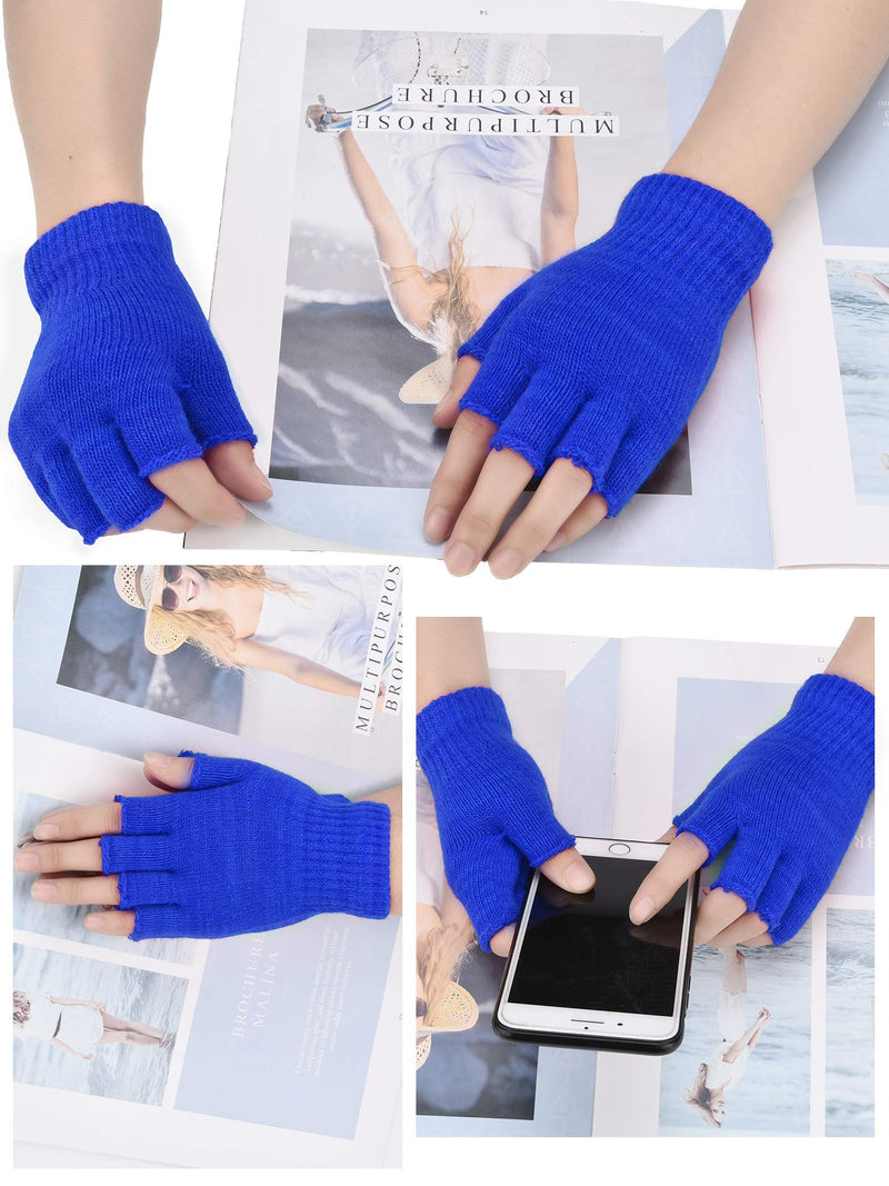 [Australia] - Bememo 4 Pairs Fingerless Gloves Half Finger Mittens Winter Solid Color Knitted Typing Gloves for Boys and Girls Black, Grey, Royal Blue, Purple 