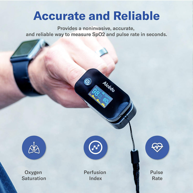 [Australia] - Alcedo Pulse Oximeter Fingertip Blood Oxygen Saturation Level (SpO2) and Heart Rate Monitor | Dual Color OLED Display | Portable Carry Case, Lanyard, Batteries 