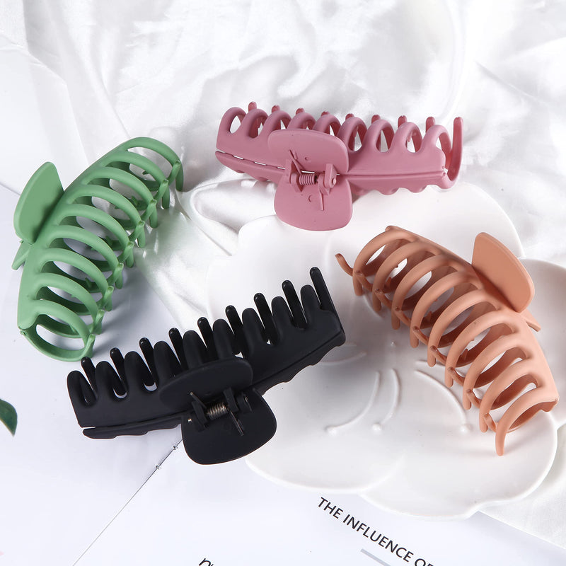 [Australia] - SHALAC Large Hair Claw Clips for Thick Hair 4 PCS , Strong Hold Perfect for Women, Barrettes for Long Hair, Fashion Accessories for Girls , Hair Clamps Clip 4.3 Inch Big Hair Claw for Heavy Hair A.Black, Olive Green, Burlywood, Dark Pink 