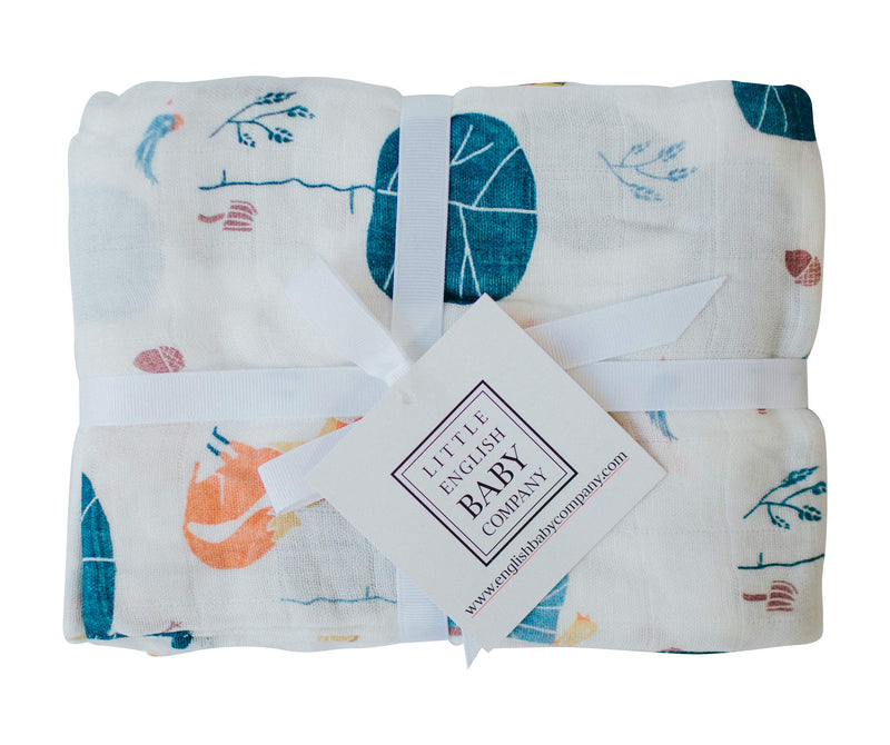 [Australia] - Little English Quality Muslin Squares cloth for Babies, Ultrasoft with 4 unique animal designs - Animal Friends - Pack of 4 - Size 60cm x 60cm 