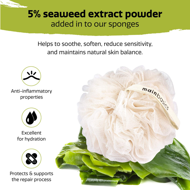 [Australia] - MainBasics Seaweed Extract Bath Shower Loofah Sponge Pouf Body Scrubber Exfoliator (Set of 3) 