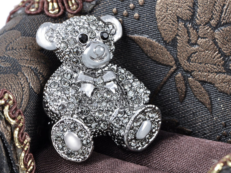 [Australia] - Alilang Vintage Inspired Cute Valentine Silver Tone Teddy Bear Stuffed Animal Lapel Brooch Pin 