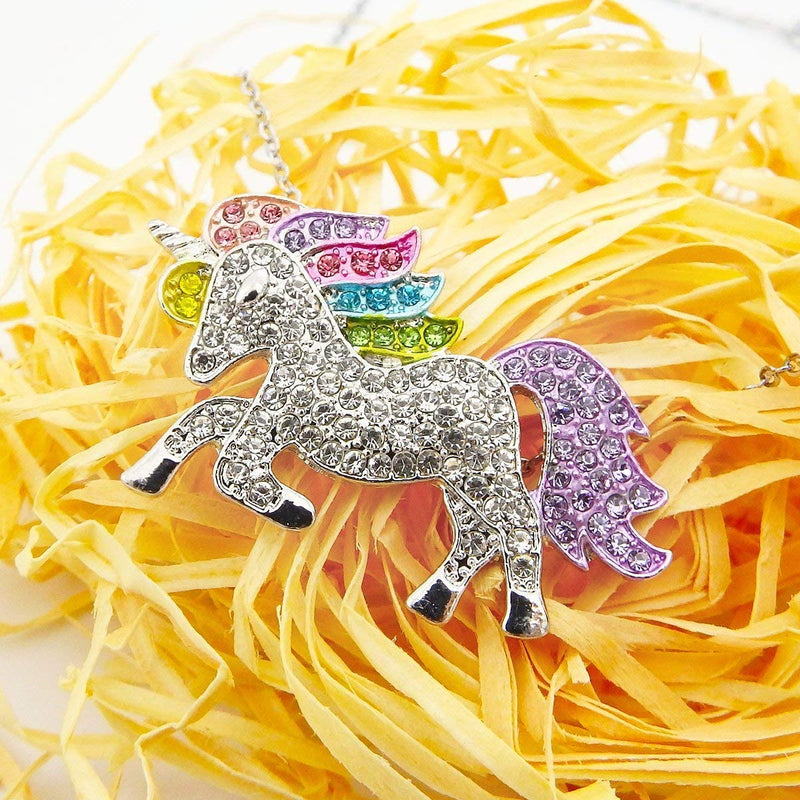 [Australia] - ALoveSoul Silver Tone Little Princess Rainbow Unicorn Pendant Girl Ladies Fashion Necklace Gift for Women 